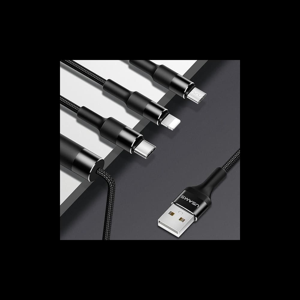 Kabel 3w1 USAMS U5 US-SJ219 USB-A / Lightning / microUSB / USB-C 1,5m 2A černý/black - 5