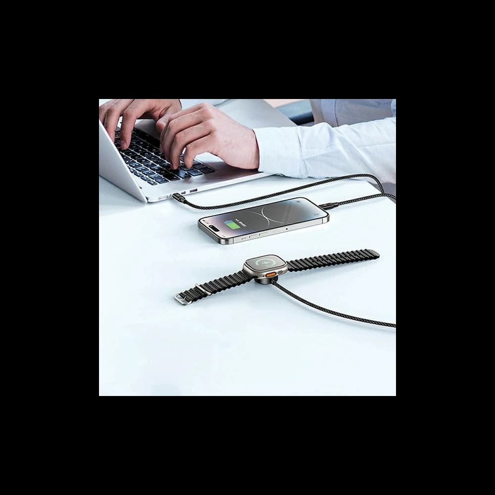 Kábel 3w1 AWEI W23 USB-C 100W / Lightning 10W / Watch 2.5W fekete/black - 3