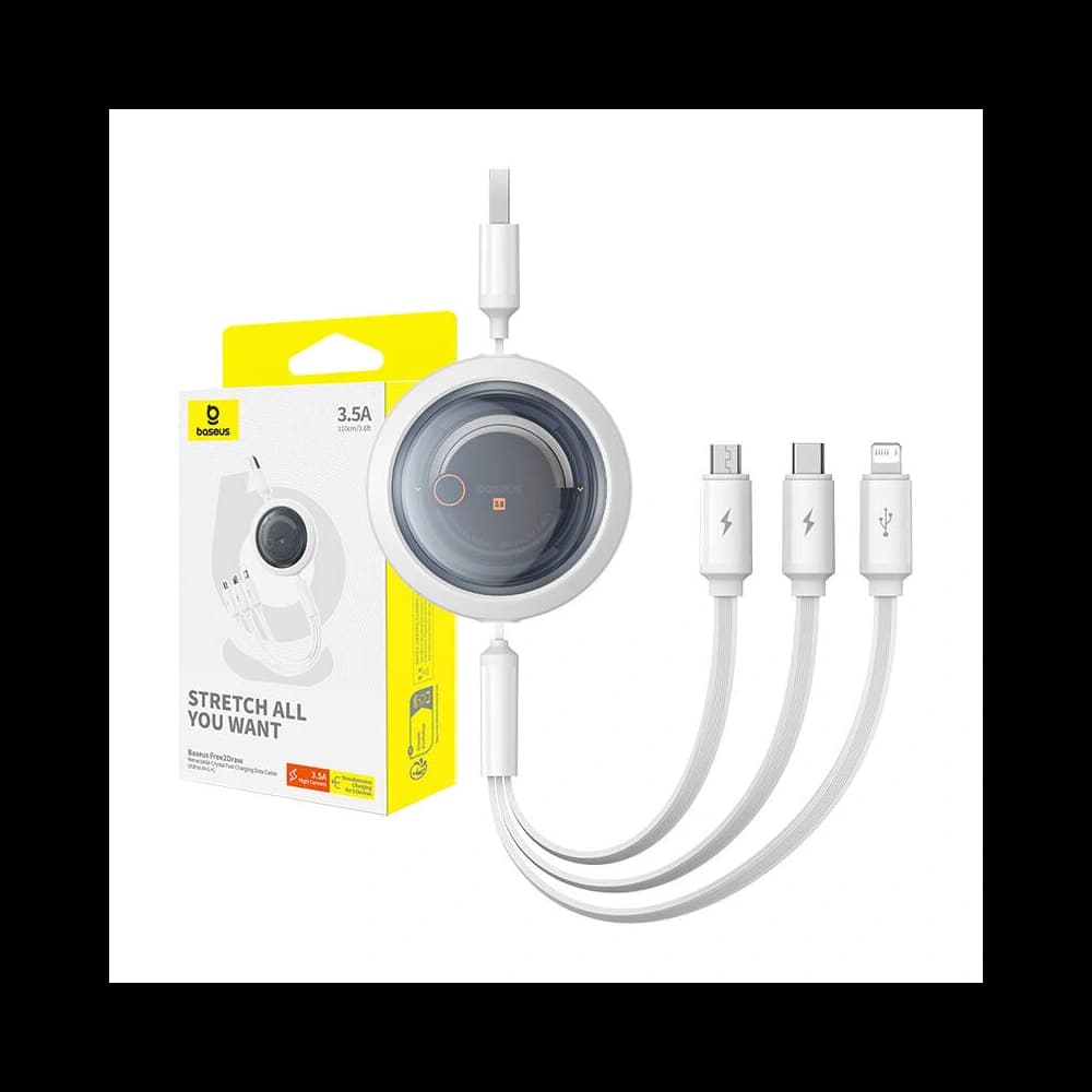 Cablu 3in1 Baseus Free2Draw USB-A / micro USB, Lightning, USB-C 3.5A 1.1m alb - 9