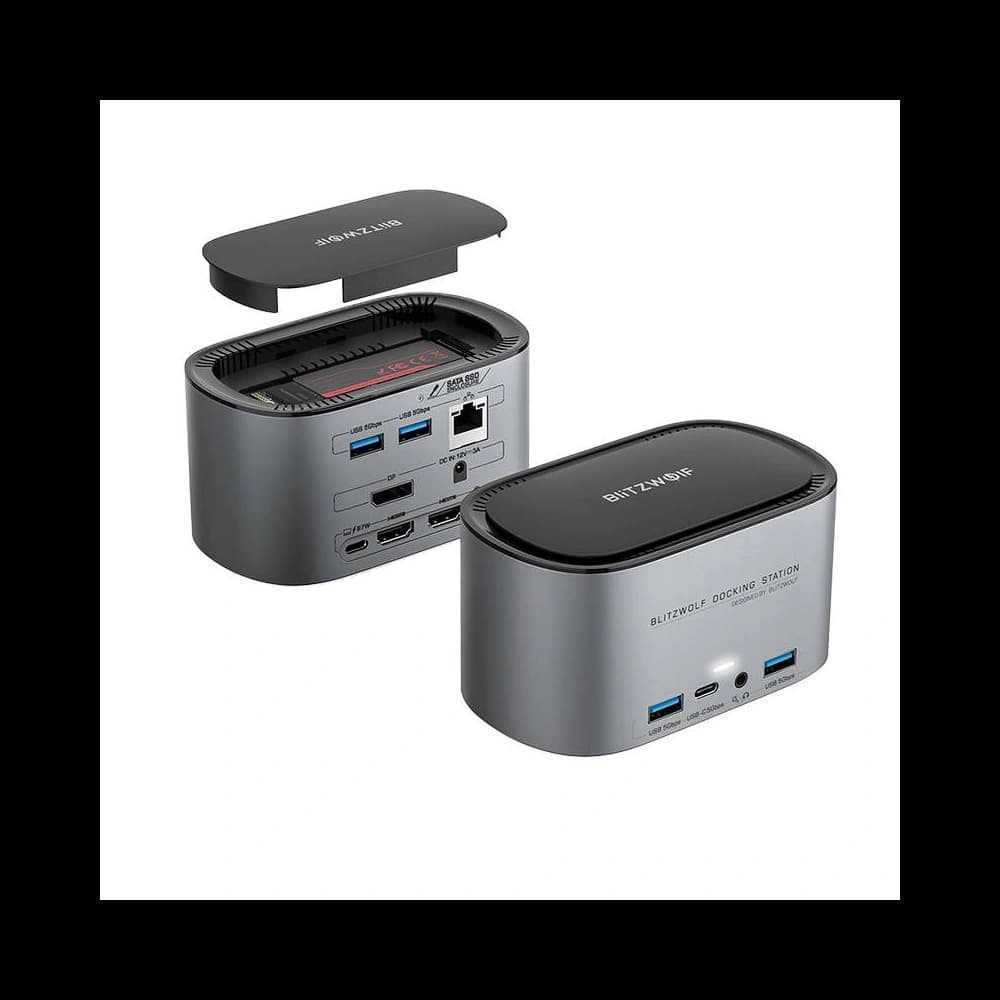 Blitzwolf BW-TH12 docking station DC, 4xUSB-A 3.0, 3xUSB-C, M.2 SATA 3.0 SSD, 2xHDMI, DP, RJ45, jack 3.5mm - 1