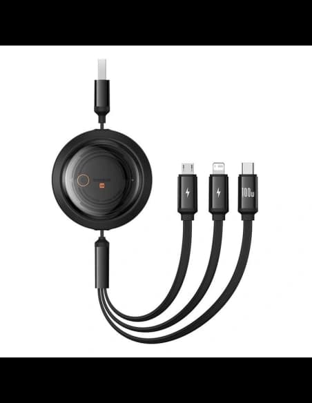 Kábel 3w1 Baseus Free2Draw USB/A / microUSB, Lightning, USB-C, 100W, 1.1 m (fekete)