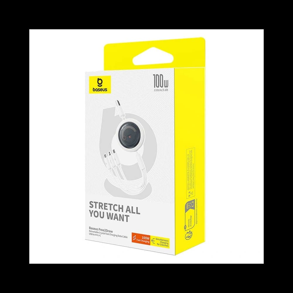 Baseus Free2Draw 3-in-1 cable USB-A / microUSB,Lightning,USB-C, 100W, 1.1 m (white) - 6