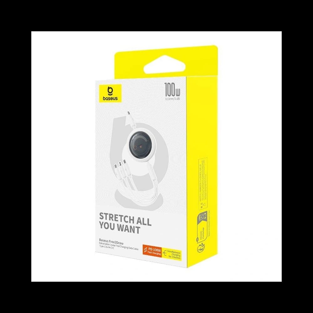 Kábel Baseus Free2Draw 3w1 USB-C / USB-C, Lightning, MicroUSB 100W 1.1m fehér - 7