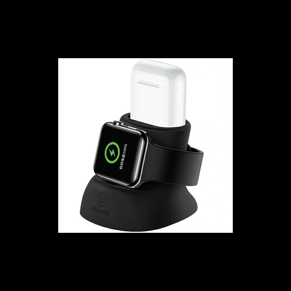 USAMS 2-in-1 stand for Apple Watch and AirPods black - 1