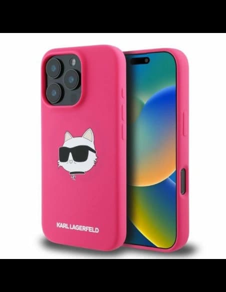 Eset Karl Lagerfeld KLHMP16LSCHPPLF Apple iPhone 16 Pro kemény tok Szilikon Choupette Fej Nyomtatás MagSafe fukszia