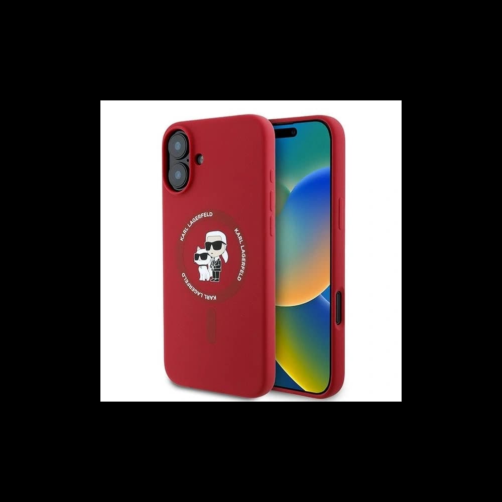 Eset Karl Lagerfeld KLHMP16MSCMKCRHR Apple iPhone 16 Plus keménytok Szilikon Karl&Choupette Fejek Gyűrű MagSafe piros - 1