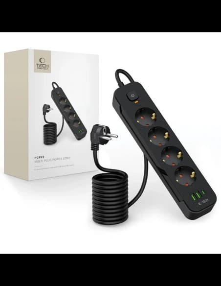 Tech-Protect PCL4X3 Power Socket Lang 2xUSB-A, USB-C, 4xAC 200cm Schwarz