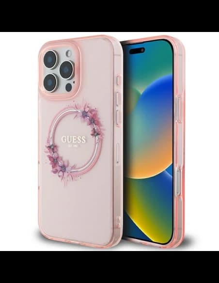 Guess GUHMP16XHFWFCP Apple iPhone 16 Pro Max hardcase IML Flori Coroană MagSafe roz