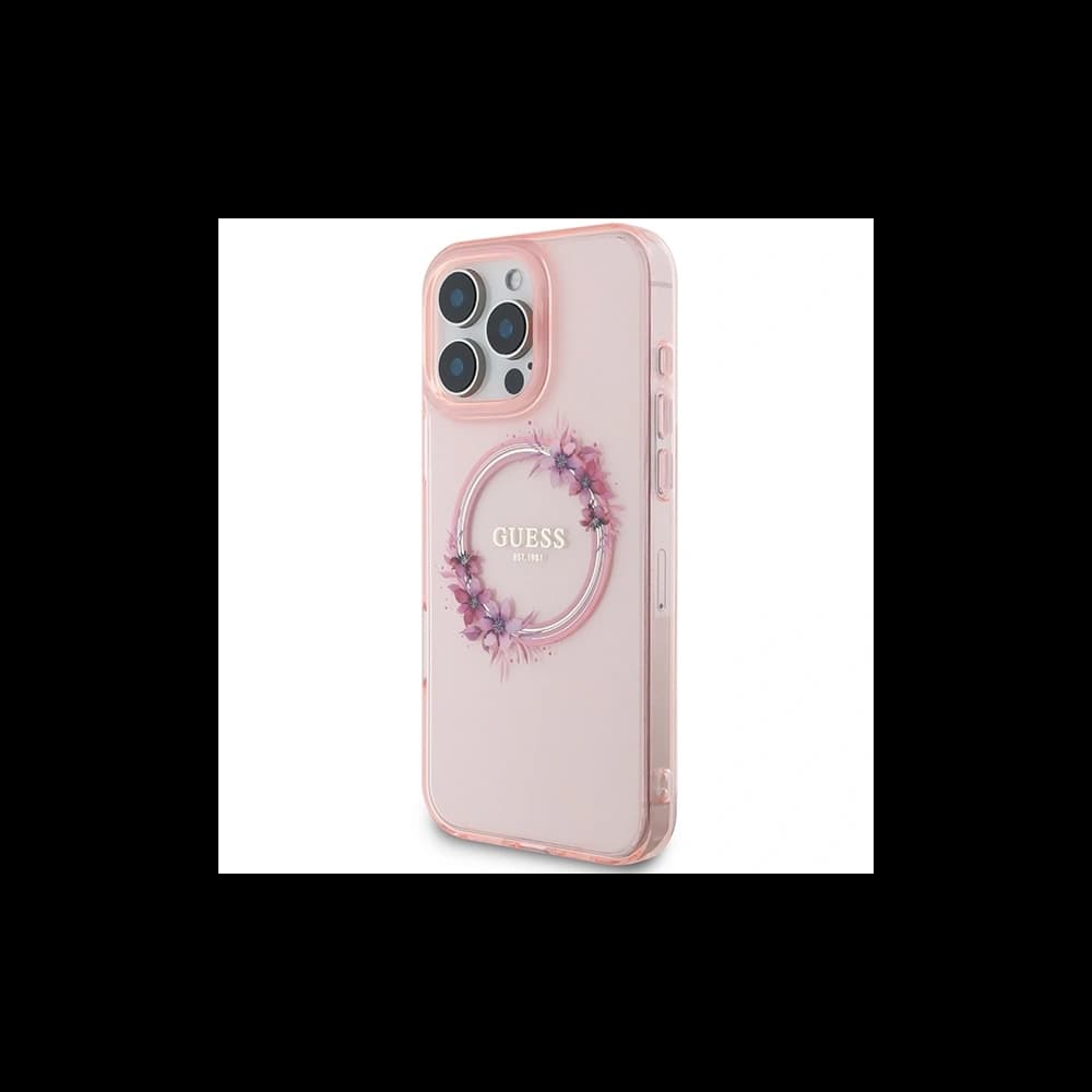 Guess GUHMP16XHFWFCP Apple iPhone 16 Pro Max Hardcase IML Blumenkranz MagSafe pink - 2