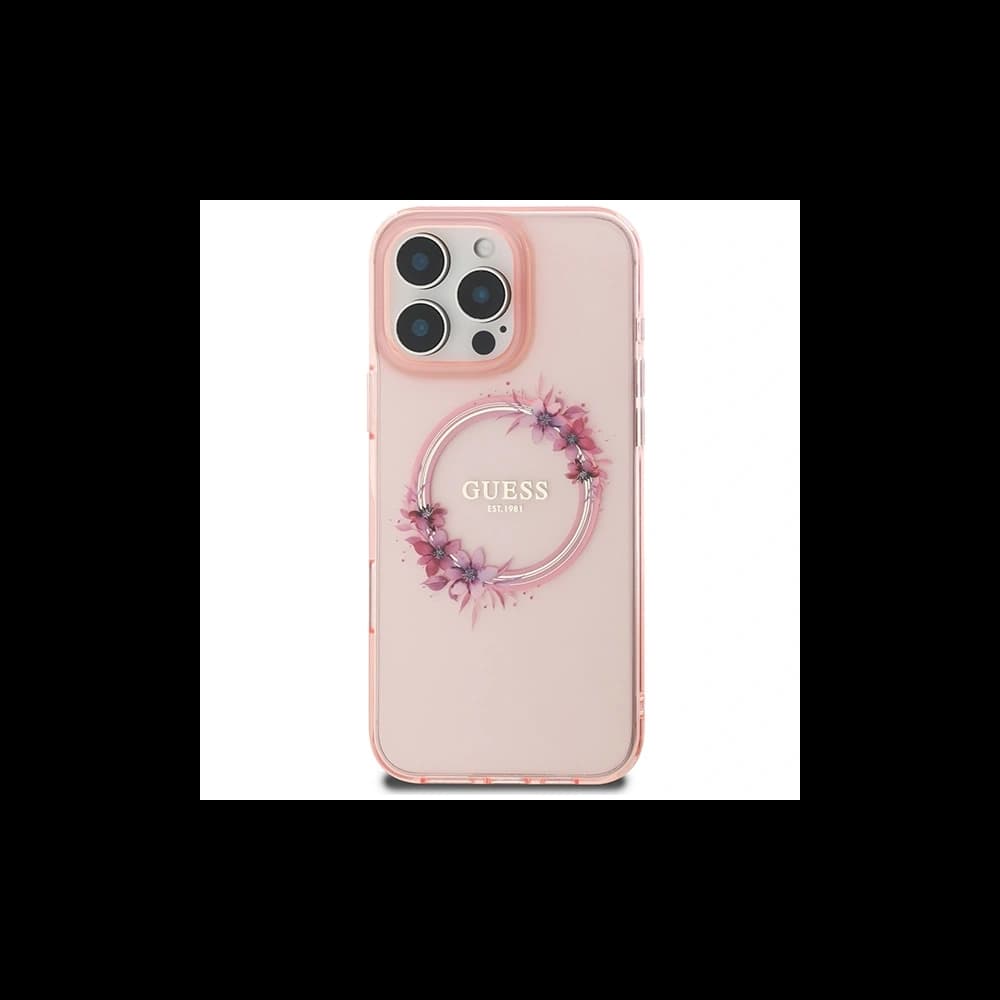 Guess GUHMP16XHFWFCP Apple iPhone 16 Pro Max Hardcase IML Blumenkranz MagSafe pink - 3