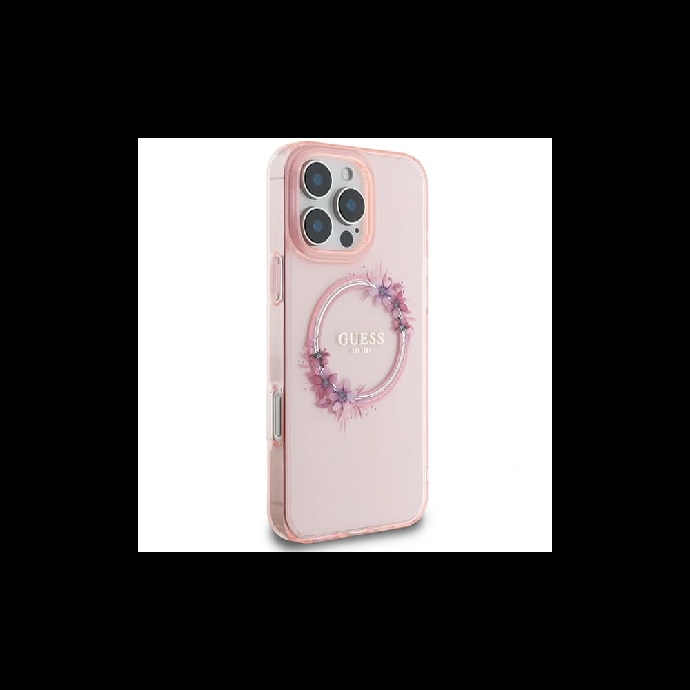 Guess GUHMP16XHFWFCP Apple iPhone 16 Pro Max Hardcase IML Blumenkranz MagSafe pink - 4