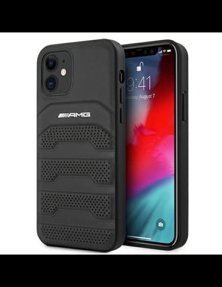 AMG AMHCP12SGSEBK Apple iPhone 12 mini carcasă dură din piele cu linii debossate neagră