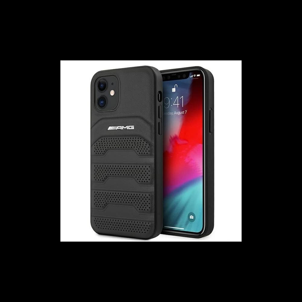 AMG AMHCP12SGSEBK Apple iPhone 12 mini carcasă dură din piele cu linii debossate neagră - 1