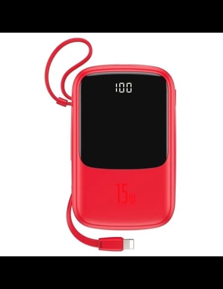 Powerbank Baseus Qpow Lightning kábellel, 10000mAh, 3A, 15W (piros)