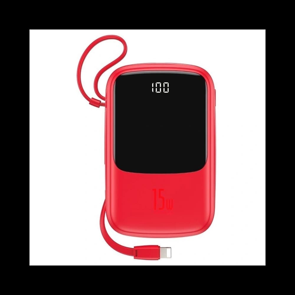 Baseus Q pow Digital Display 3A Powerbank 10000mAh (With IP Cable)Red - 1