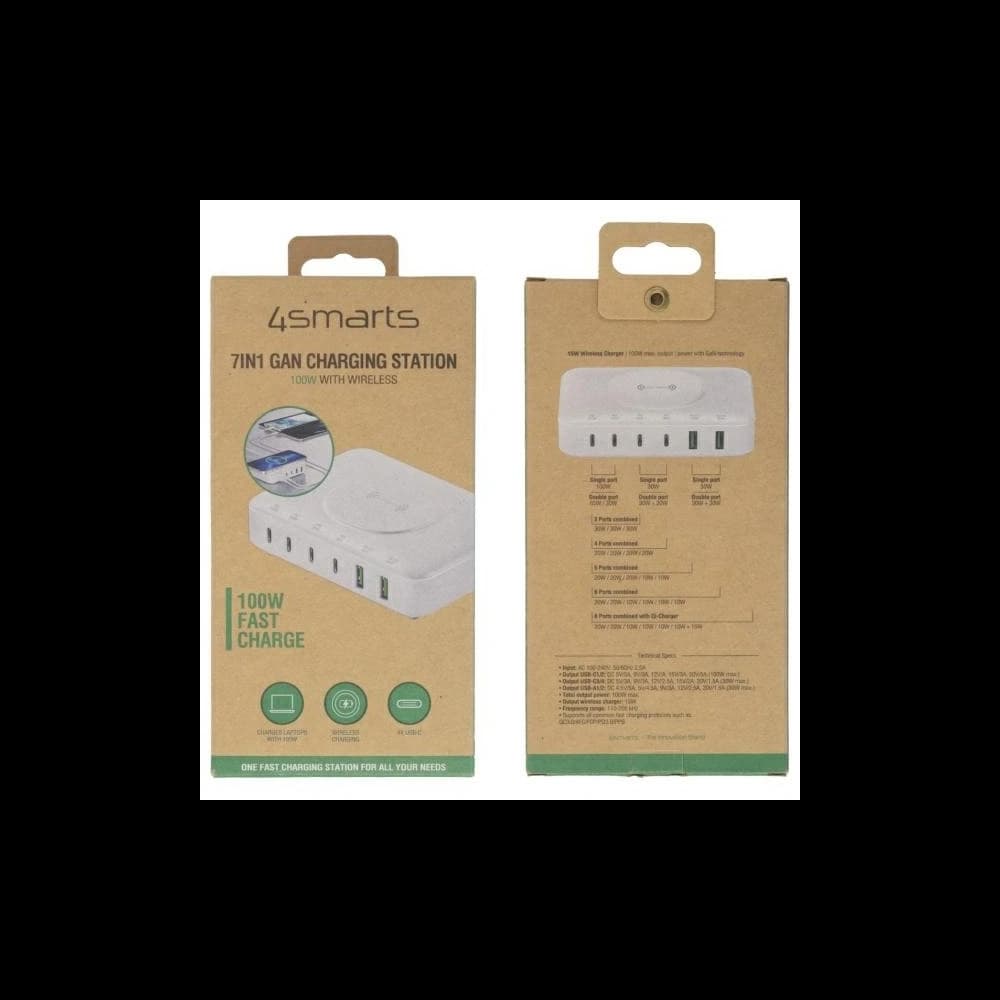 4smarts Ladestation 7in1 100W mit drahtlosem Laden in Weiß - 4
