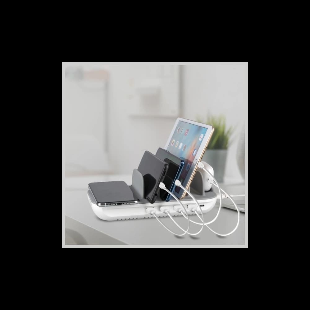 Stație de încărcare 4smarts Family Evo 63W PD cu încărcare wireless și kit de cabluri gri-alb. - 4