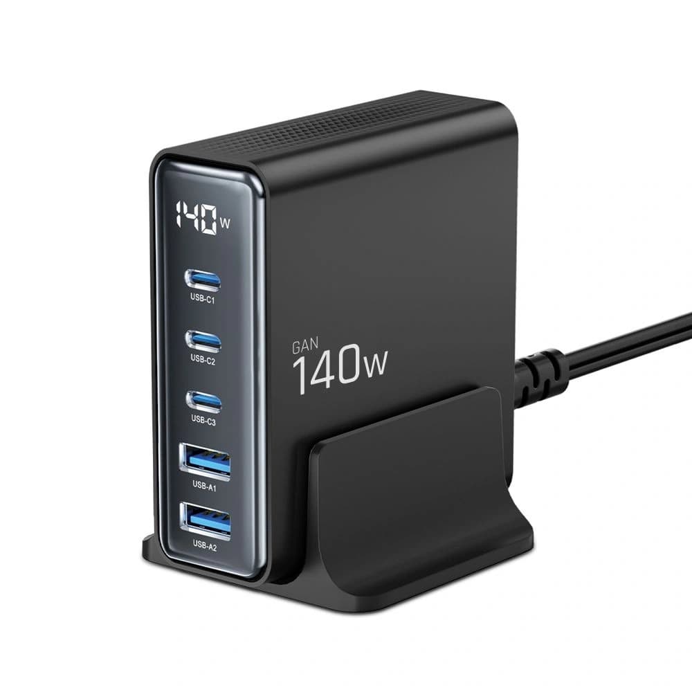 Tech-Protect DC140W-GAN 5-portos 2xUSB-A, 3xUSB-C Asztali Töltő PD140W / QC3.0 Fekete - 2