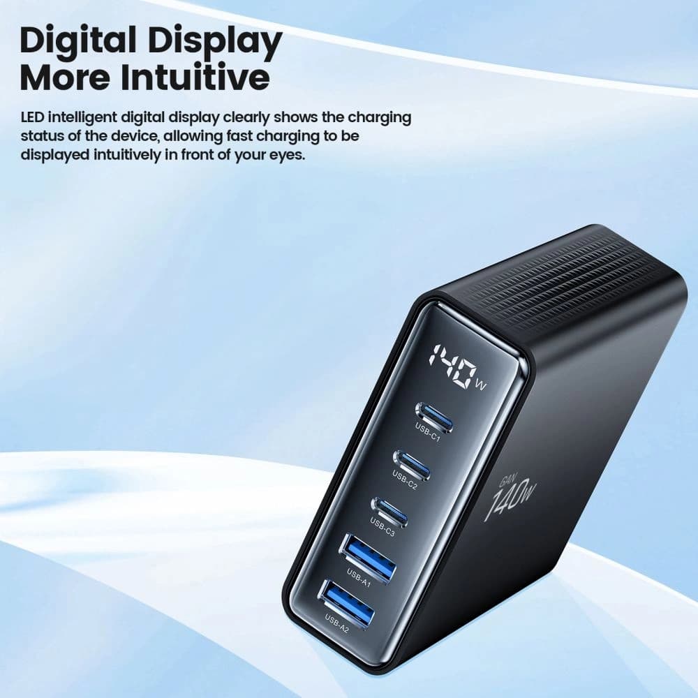 Tech-Protect DC140W-GAN 5-portos 2xUSB-A, 3xUSB-C Asztali Töltő PD140W / QC3.0 Fekete - 5