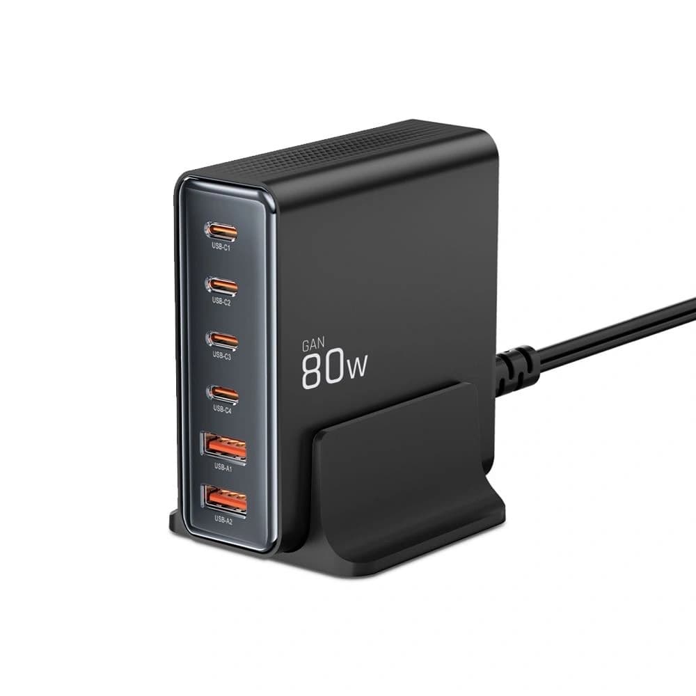 Tech-Protect DC80W-GAN Ladegerät 6-Port 2xUSB-A, 4xUSB-C Desktop-Ladegerät PD80W / QC3.0 schwarz - 2