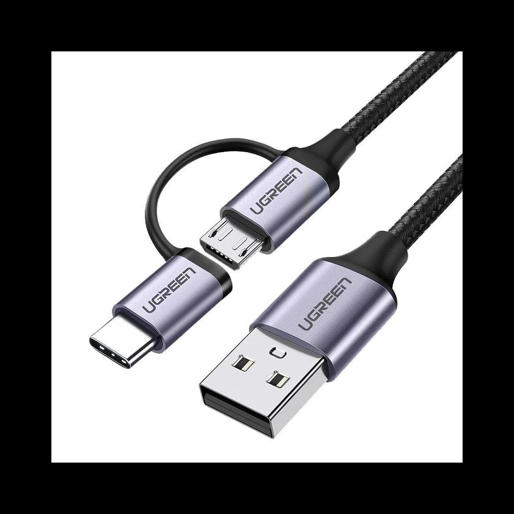 Cablu USB 2 în 1 UGREEN Type-C / Micro USB, QC 3.0, 1m (negru-gri) - 1
