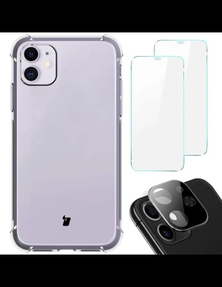 Bizon Case Clear Pack Hülle + 2x Bildschirmglas + Linsenglas Apple iPhone 11 klar