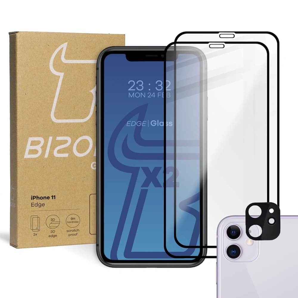 Bizon Glass Edge CF sticlă temperată - [2 PACK] + protecție pentru lentile Apple iPhone 11 negru - 1