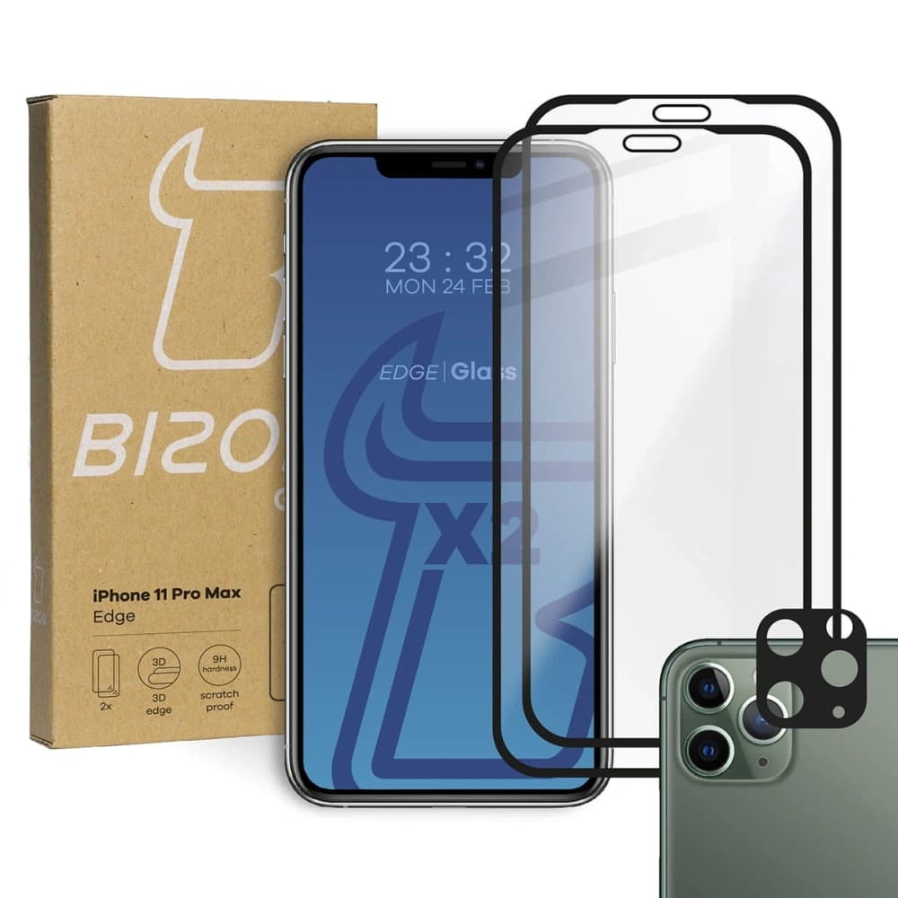 Bizon Glass Edge CF sticlă temperată - [2 PACK] + protecție pentru lentilă Apple iPhone 11 Pro Max negru - 1