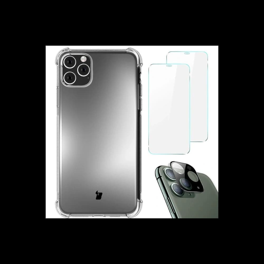 Bizon Case Clear Pack Hülle + 2x Displayschutzglas + Linsen Glas Apple iPhone 11 Pro Max klar - 1