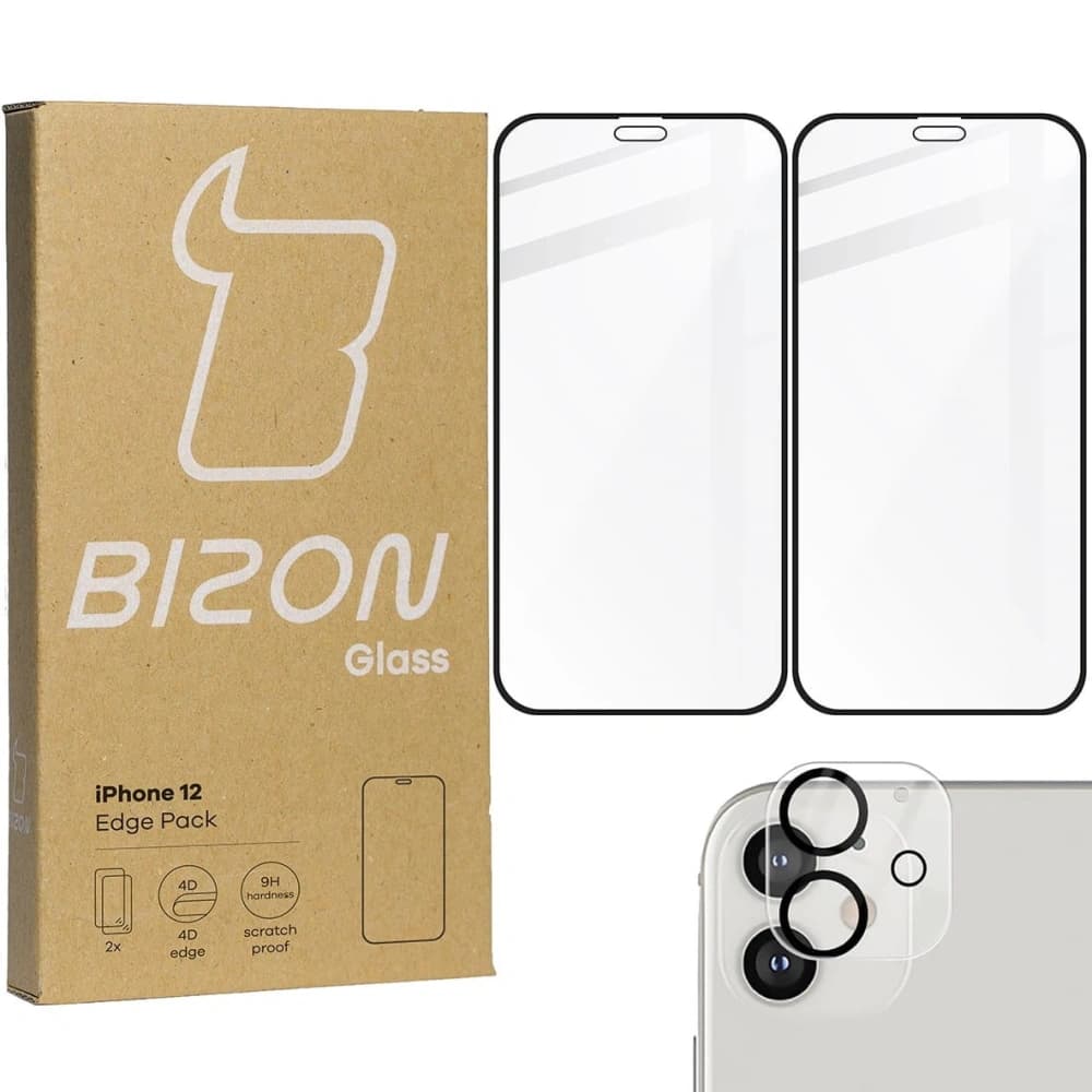 Bizon Glass Edge CF sticlă securizată - [2 PACK] + protecție pentru lentilă Apple iPhone 12 negru - 1
