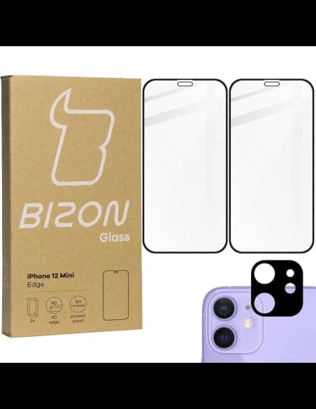Bizon Glass Edge CF sticlă temperată - [2 PACK] + protecție pentru lentile Apple iPhone 12 Mini negru