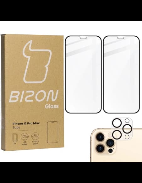 Bizon Glass Edge CF gehärtetes Glas - [2 PACK] + Objektivschutz Apple iPhone 12 Pro Max schwarz