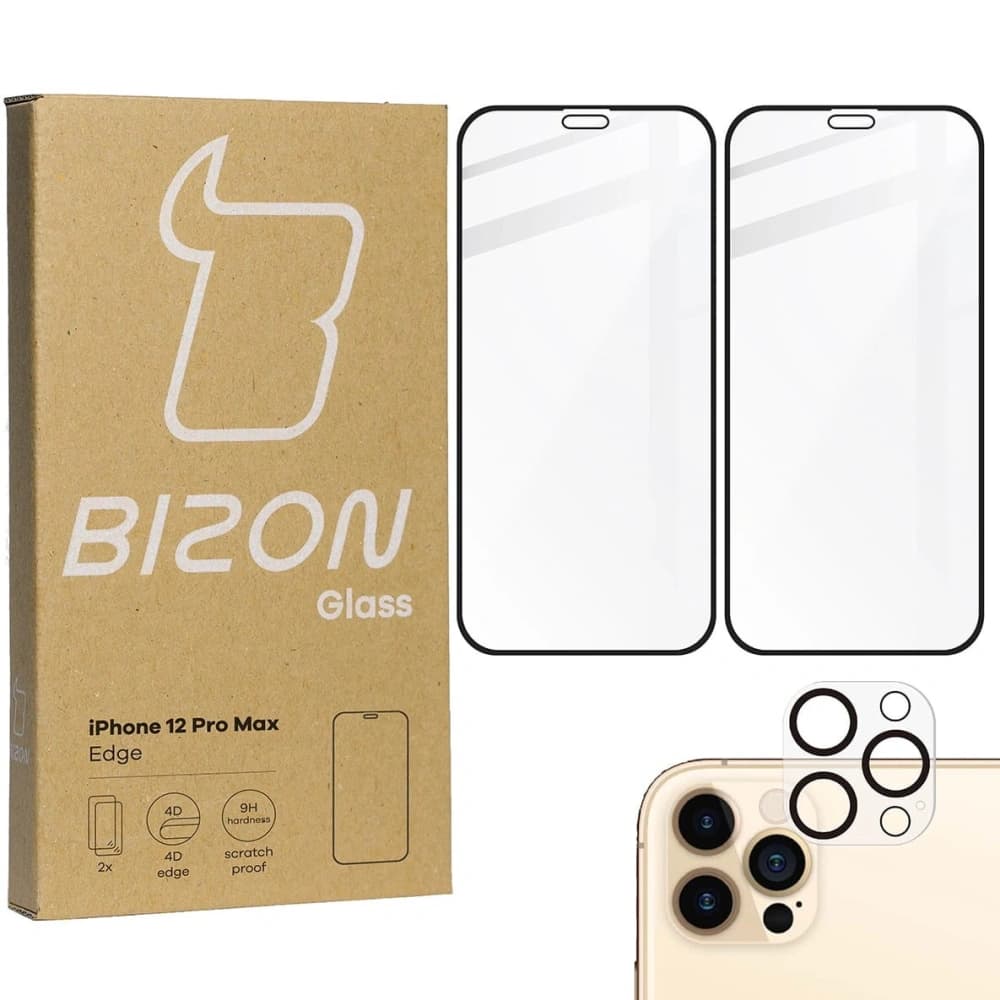 Tvrzené sklo Bizon Glass Edge CF - [2 PACK] + ochrana na objektiv Apple iPhone 12 Pro Max černé - 1