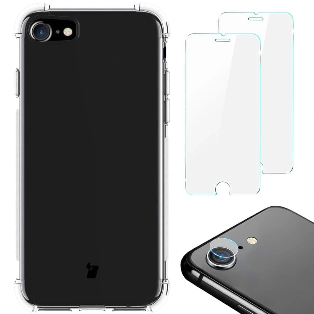 Etui + 2x sklo na obrazovku + objektiv Bizon Case Clear Pack pro Apple iPhone SE 2022/2020 8/7 průhledné - 1