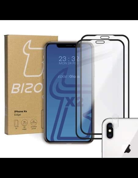 Bizon Glass Edge sticlă securizată - [2 PACHET] + protecție pentru lentile Apple iPhone Xs / X negru