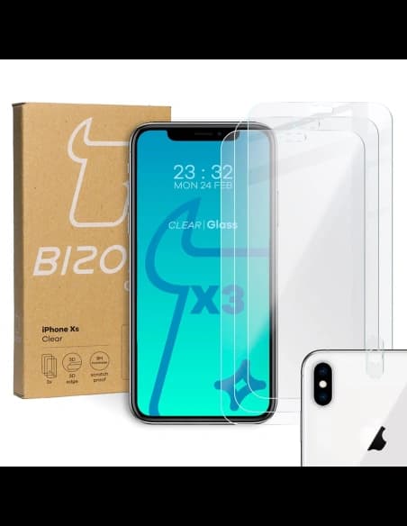 Bizon Glass Clear sticlă temperată - 3 buc. + sticlă lentilă Apple iPhone Xs