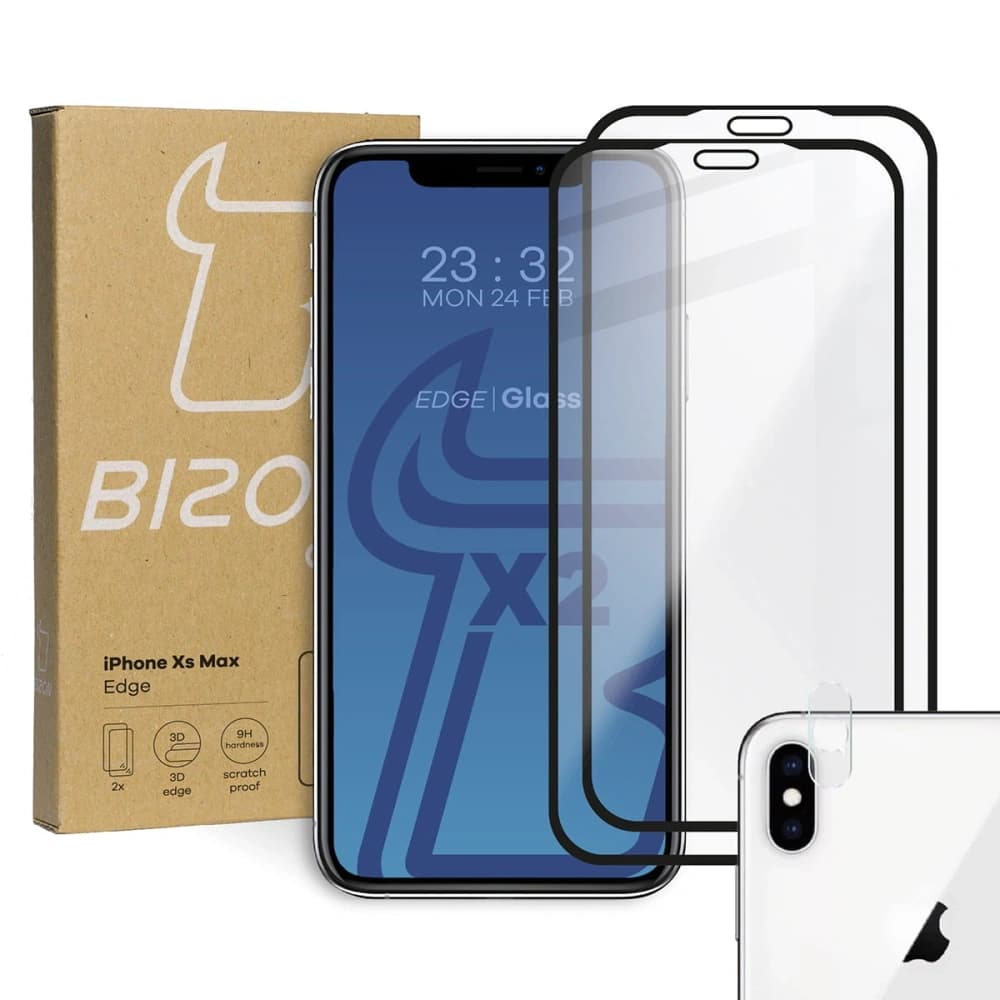 Bizon Glass Edge CF sticlă temperată - [2 PACK] + protecție pentru lentile Apple iPhone Xs Max negru - 1