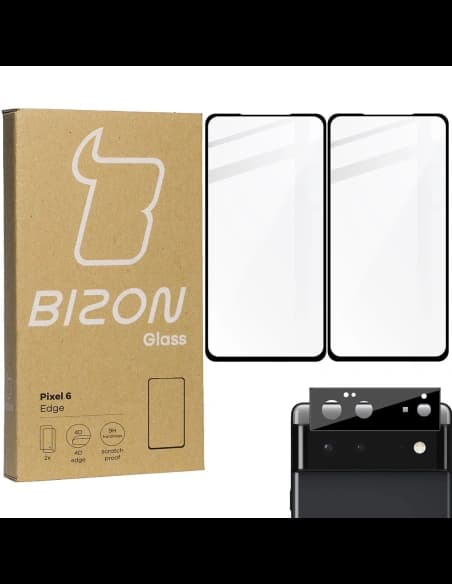 Szkło hartowane Bizon Glass Edge - [2 PACK] + ochrona na obiektyw Google Pixel 6 czarne