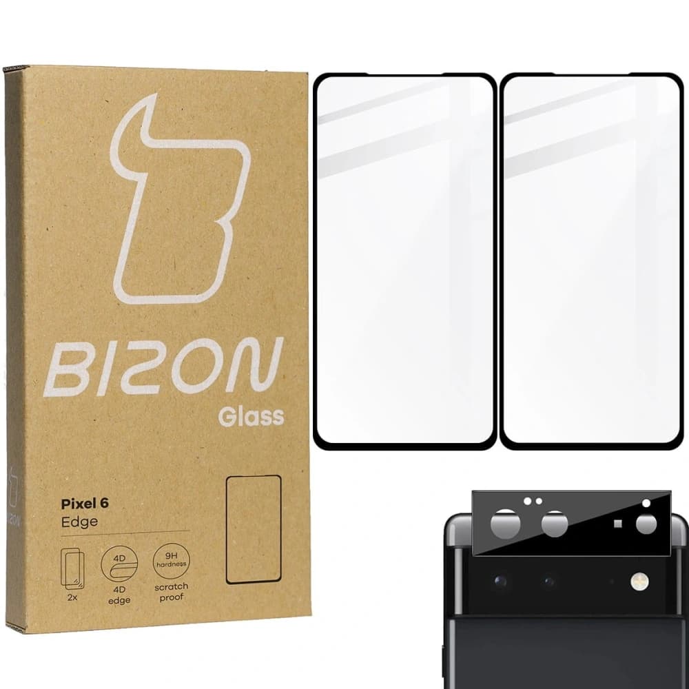 Bizon Glass Edge edzett üveg - [2 PACK] + lencsevédő Google Pixel 6 fekete - 1