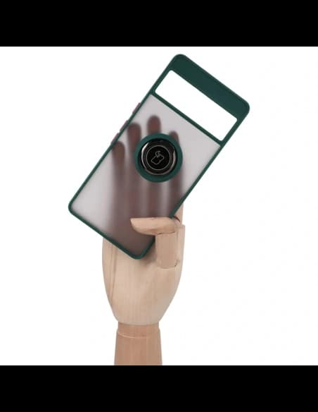 Etui z uchwytem na palec Bizon Case Hybrid Ring do Google Pixel 7 Pro przydymione z ciemnozieloną ramką