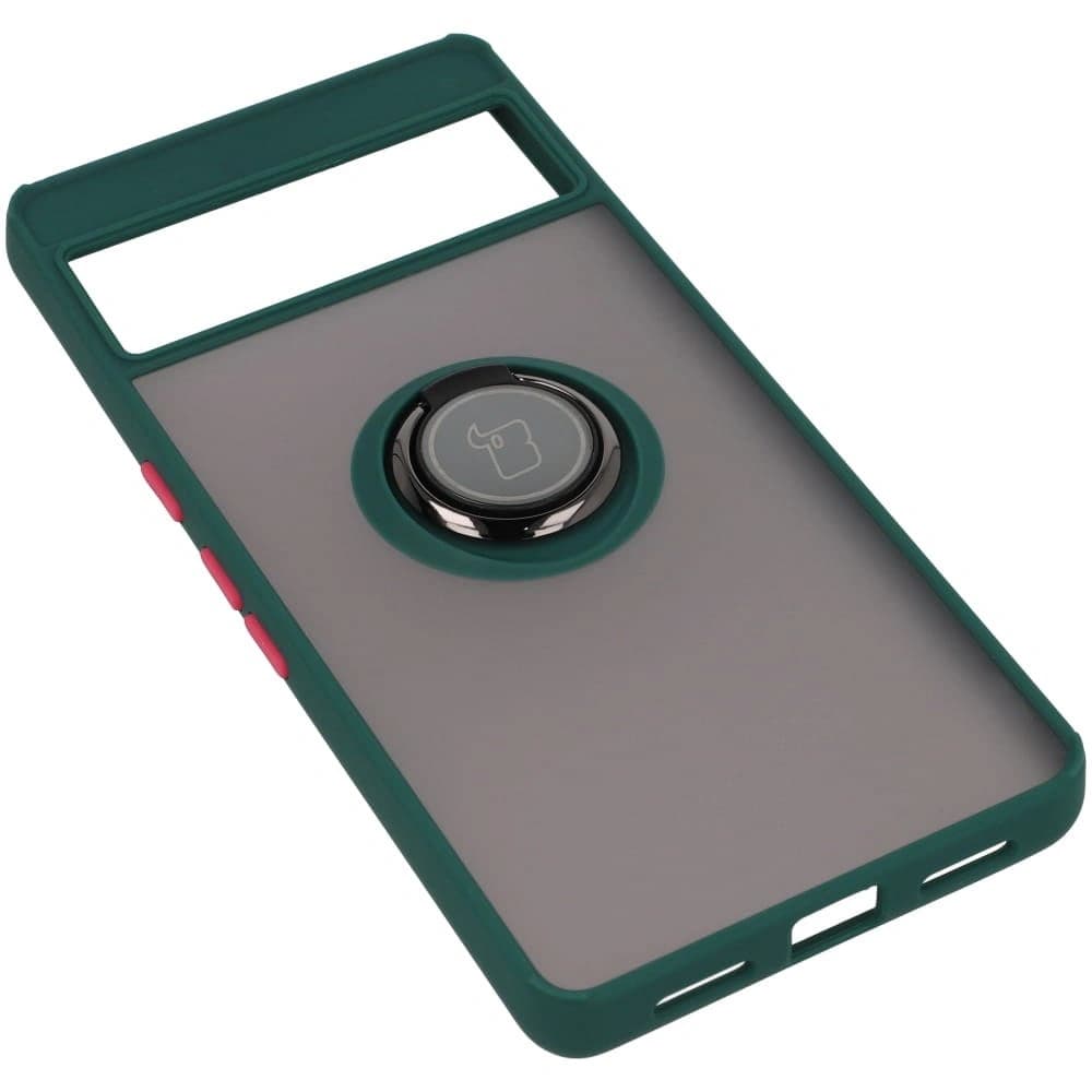 Etui z uchwytem na palec Bizon Case Hybrid Ring do Google Pixel 7 Pro przydymione z ciemnozieloną ramką - 4
