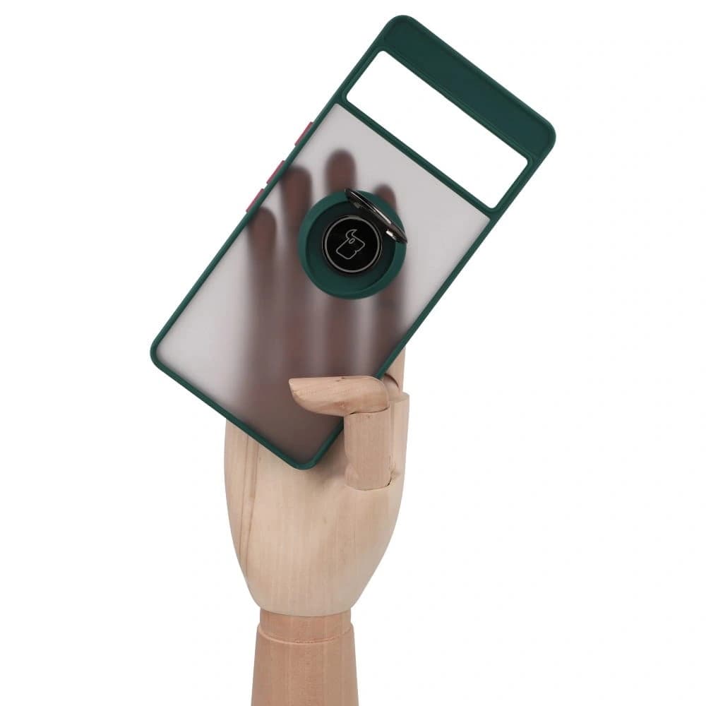 Etui z uchwytem na palec Bizon Case Hybrid Ring do Google Pixel 7 Pro przydymione z ciemnozieloną ramką - 7