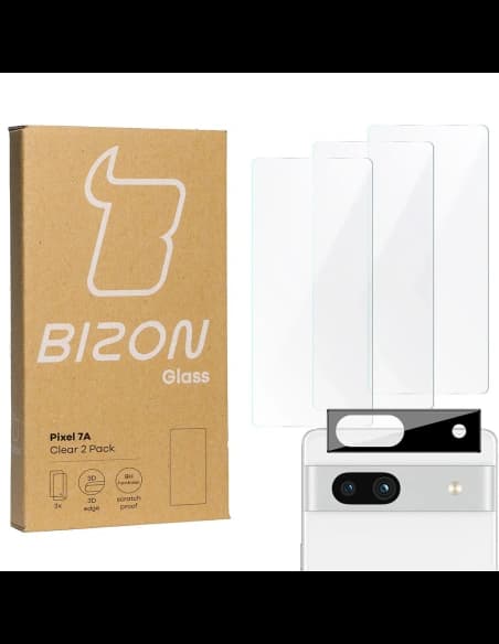 3x Szkło na ekran + szkło na aparat BIZON Clear do Pixel 7A
