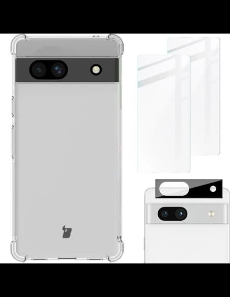 Etui + 2x szkło na ekran + obiektyw Bizon Case Clear Pack do Google Pixel 7A przezroczyste