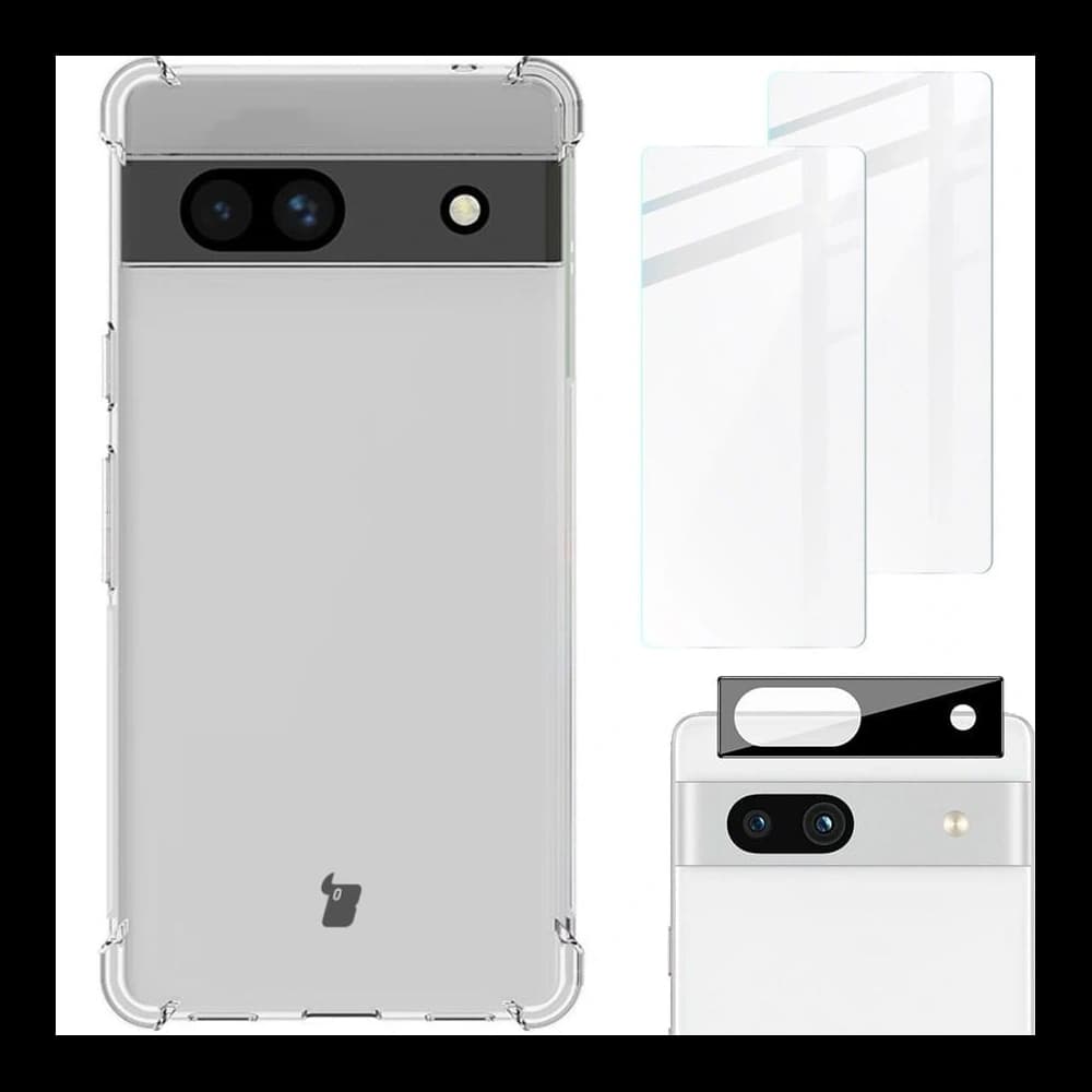 Etui + 2x szkło na ekran + obiektyw Bizon Case Clear Pack do Google Pixel 7A przezroczyste - 1