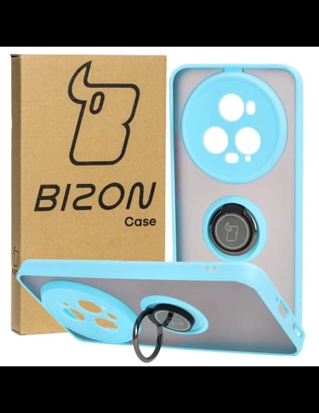 Bizon Case Hybrid Ring Honor Magic5 Pro rauchig mit einem hellblauen Rahmen