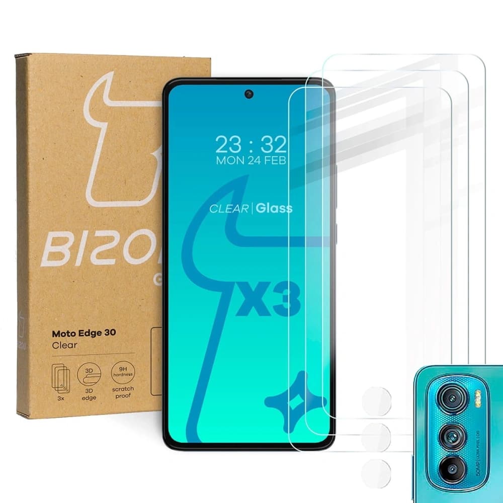 Bizon üveg tiszta edzett üveg - 3 db. + lencseüveg Motorola Edge 30 - 1