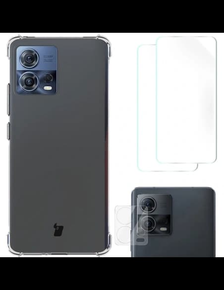 Bizon Case Clear Pack tok + 2x kijelzőfólia + lencsevédő Motorola Moto Edge 30 Fusion átlátszó