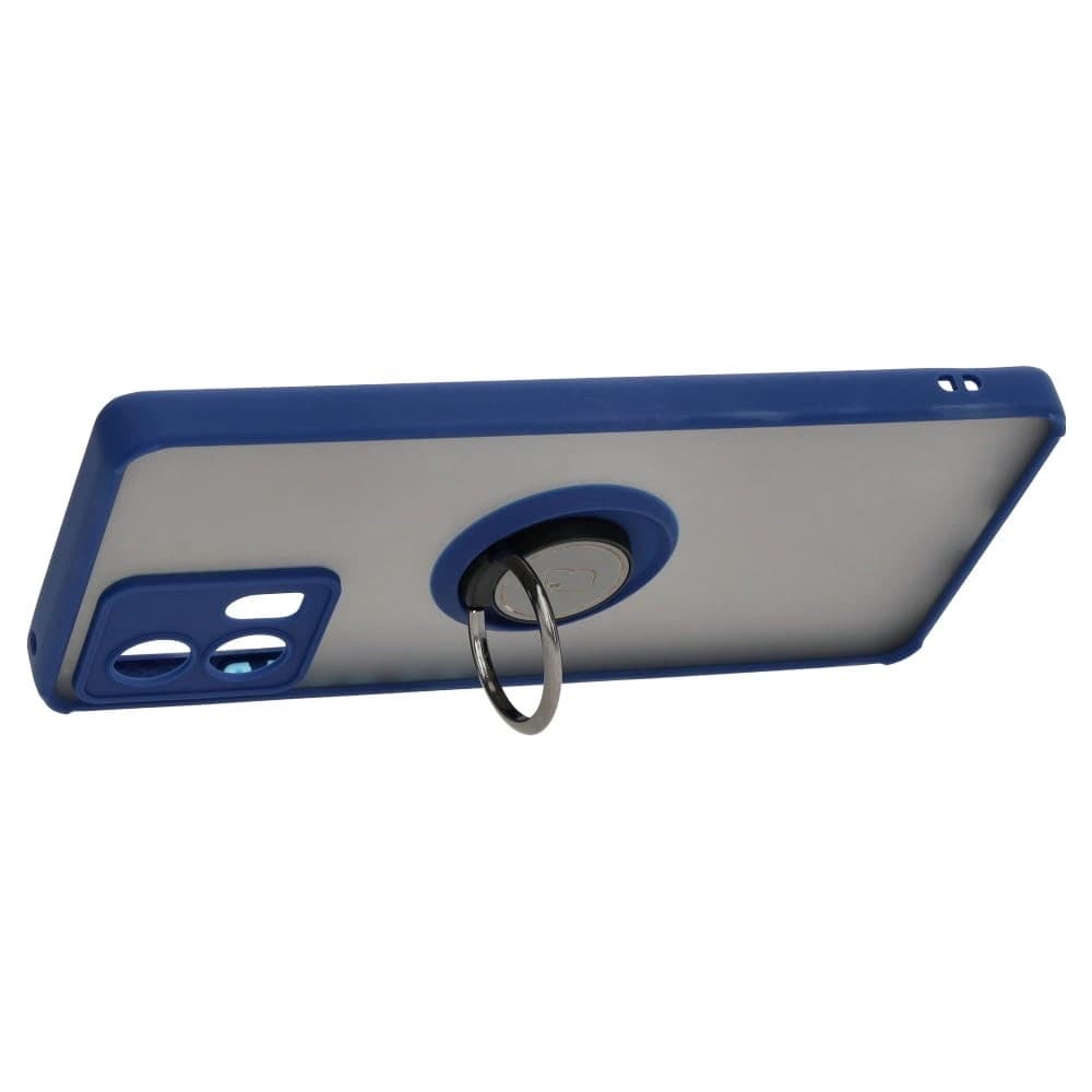 Bizon Case Hybrid Gyűrű Motorola Edge 30 Fusion füstös színben, tengerészkék kerettel - 5