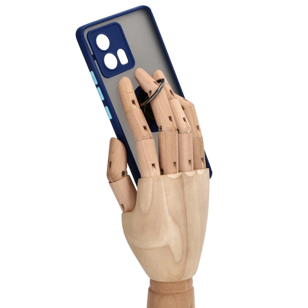 Bizon Case Hybrid Gyűrű Motorola Edge 30 Fusion füstös színben, tengerészkék kerettel - 8